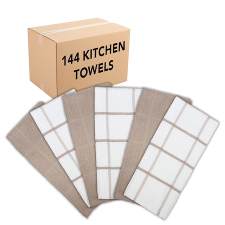 Monarch Brands Premier Kitchen Towels, Windowpane Pattern , Tan, 144PK SC-KT6-WITAN-CS